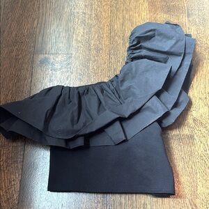 Elegant Black One Shoulder Ruffled Top